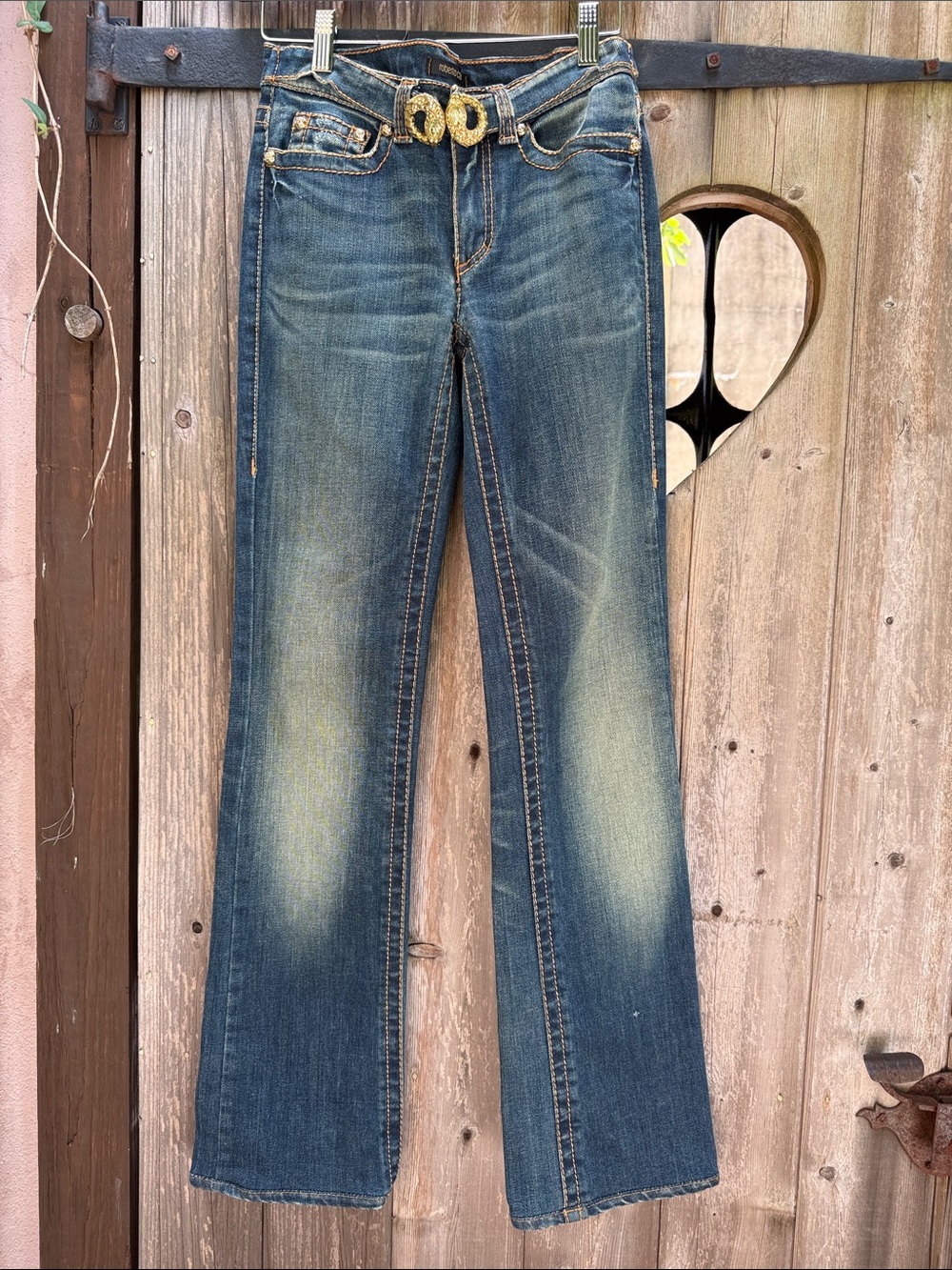 Roberto Cavalli Jewel Eyed Snake Belt Washed Denim with Leopard Details